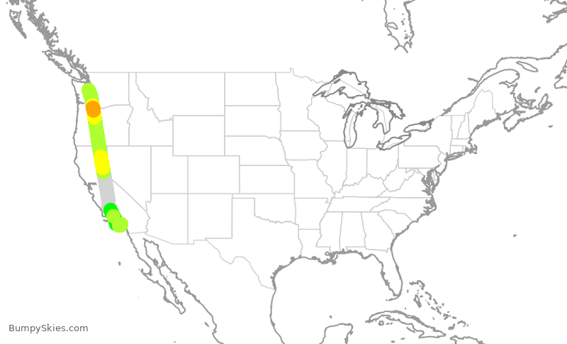 Turbulence forecast map for ASA1387, SEA to SNA