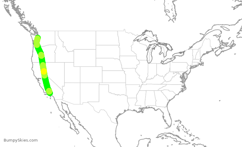 Turbulence forecast map for ASA1389, BUR to SEA