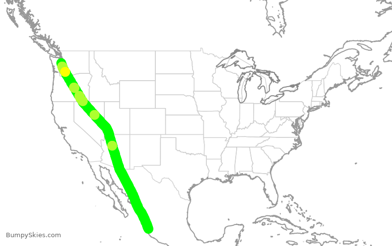 Turbulence forecast map for ASA1391, SEA to PVR