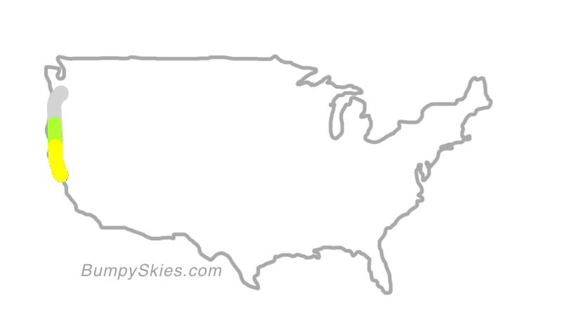 Map of continental US with illustrated flight path and turbulence forecast (described in text below)