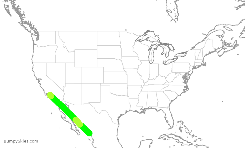 Turbulence forecast map for ASA1398, LAX to MMZ