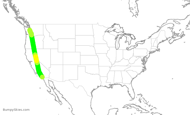 Turbulence forecast map for ASA1398, SEA to SAN