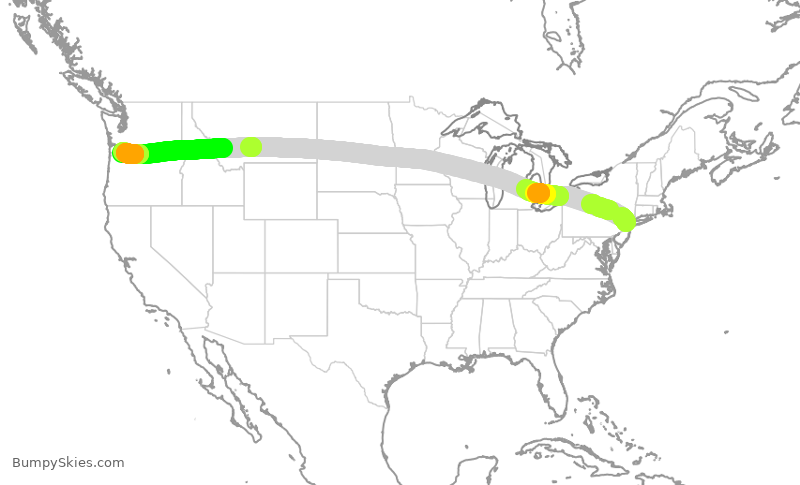 Turbulence forecast map for ASA1399, EWR to PDX