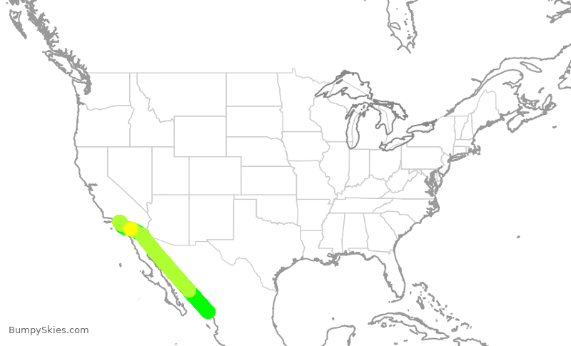Turbulence forecast map for ASA1399, MMZ to LAX