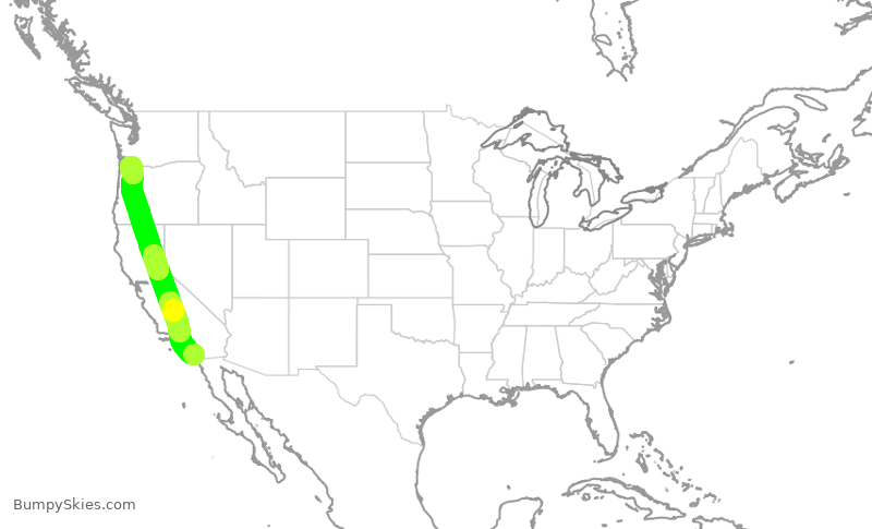 Turbulence forecast map for ASA1402, SAN to PDX