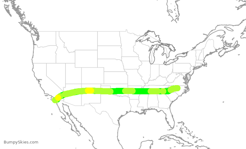 Turbulence forecast map for ASA1406, RDU to SAN