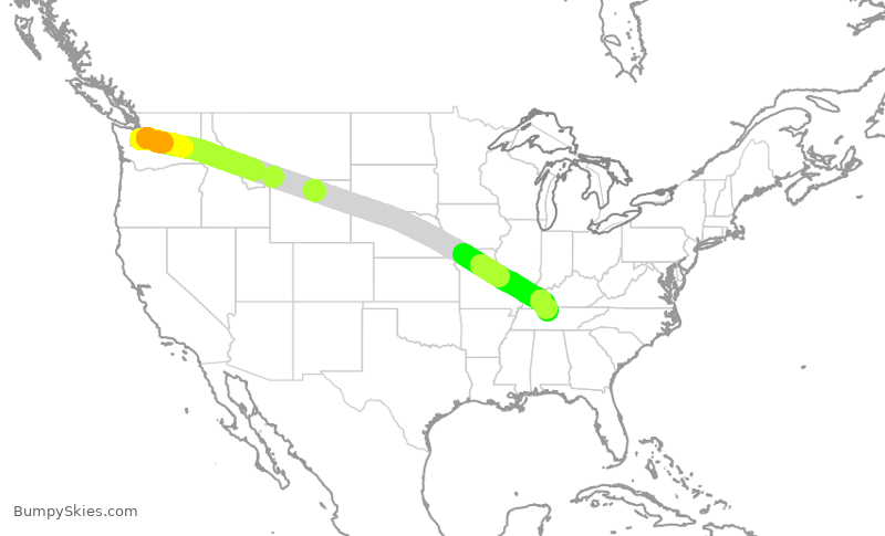 Turbulence forecast map for ASA1407, SEA to BNA