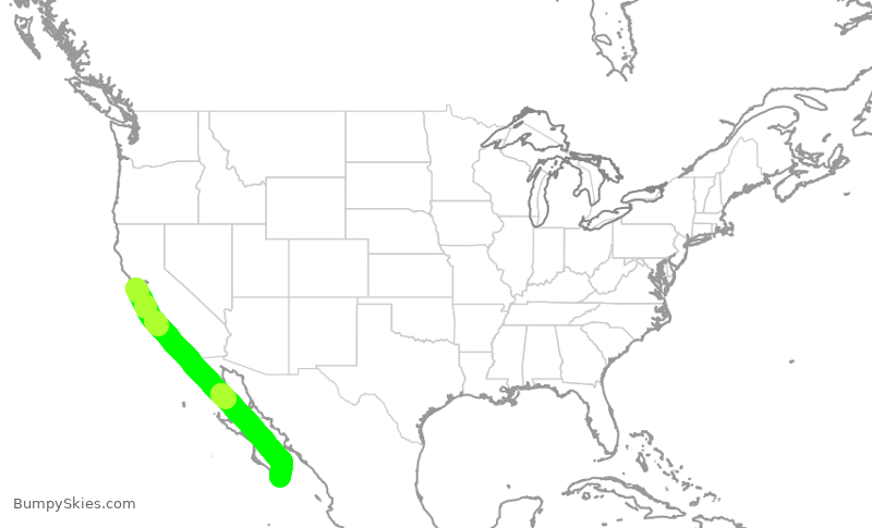 Turbulence forecast map for ASA1407, SFO to SJD