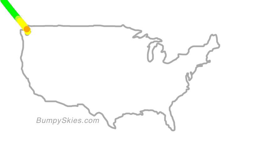 Map of continental US with illustrated flight path and turbulence forecast (described in text below)