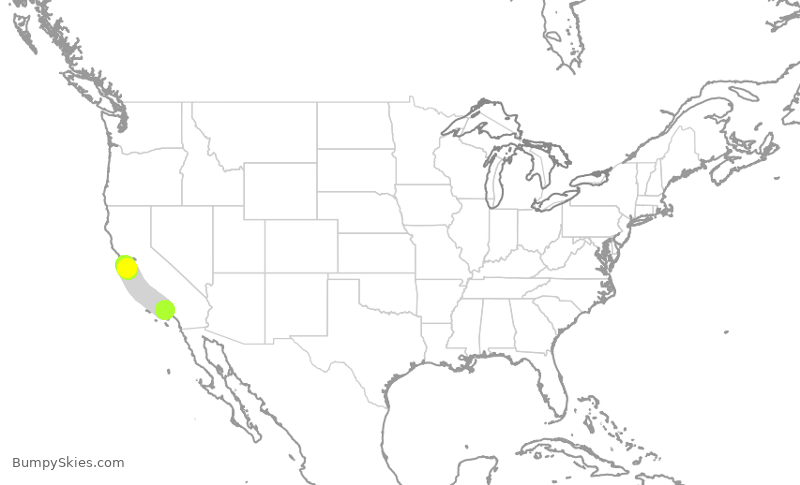 Turbulence forecast map for ASA1411, LAX to SFO