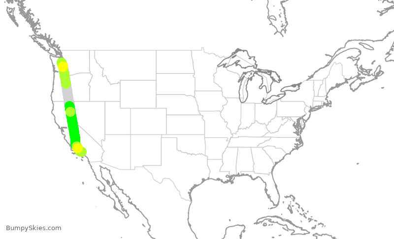 Turbulence forecast map for ASA1415, SEA to BUR