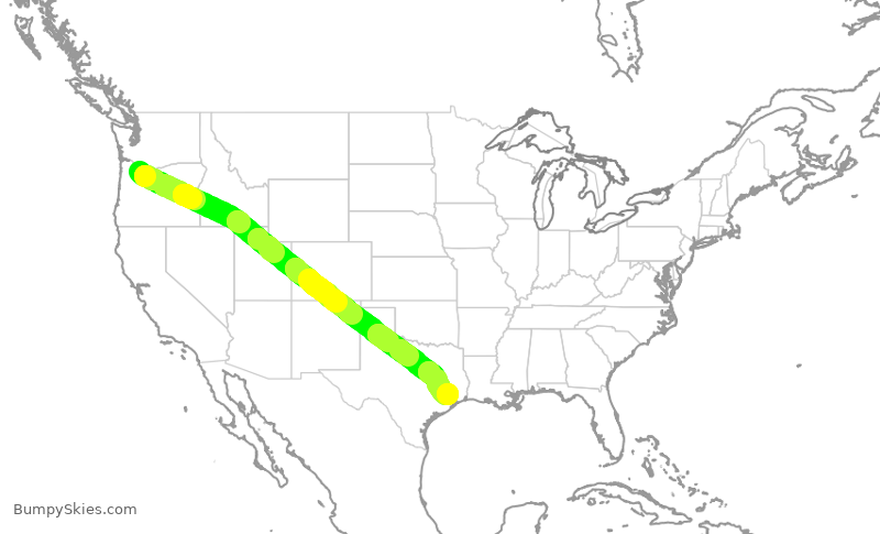 Turbulence forecast map for ASA1420, PDX to IAH