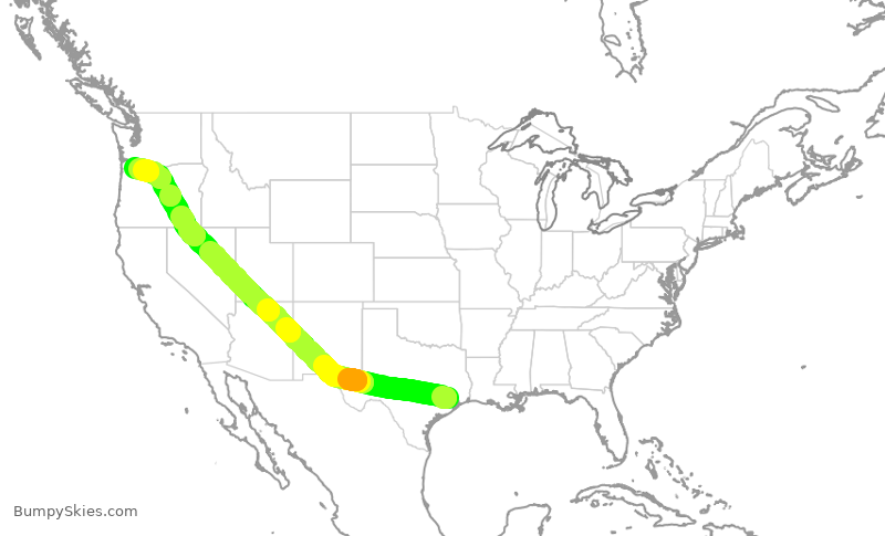 Turbulence forecast map for ASA1421, IAH to PDX