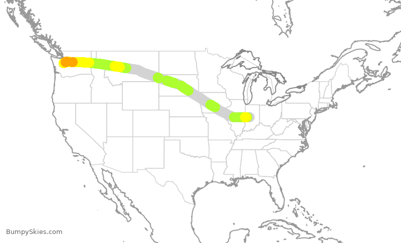 Turbulence forecast map for ASA1428, SEA to IND