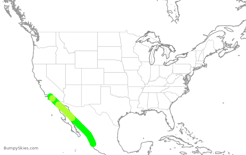 Turbulence forecast map for ASA1430, LAX to MPR