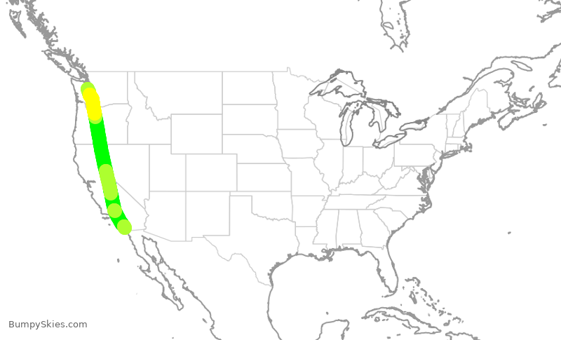 Turbulence forecast map for ASA1432, SEA to SAN
