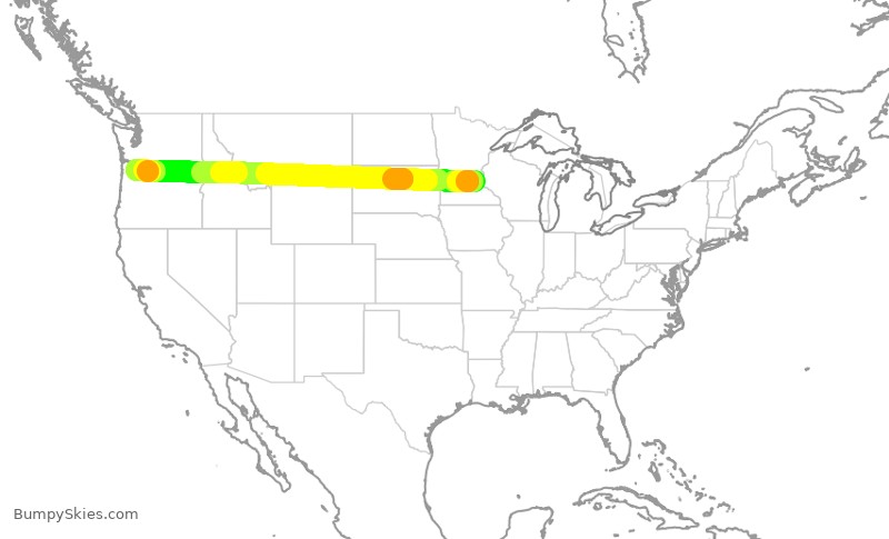 Turbulence forecast map for ASA1434, MSP to PDX