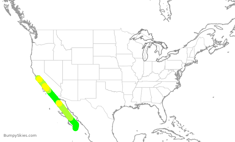 Turbulence forecast map for ASA1434, SJC to MSD