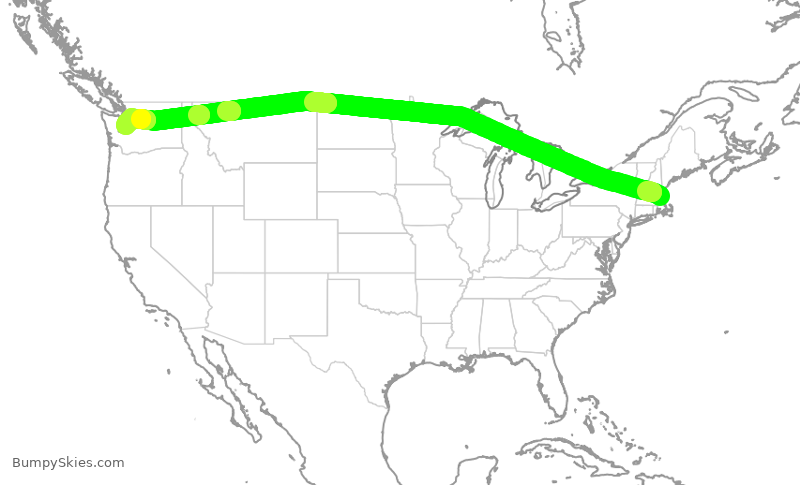 Turbulence forecast map for ASA1437, BOS to SEA