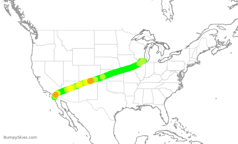 Turbulence forecast map for ASA1439, SAN to ORD