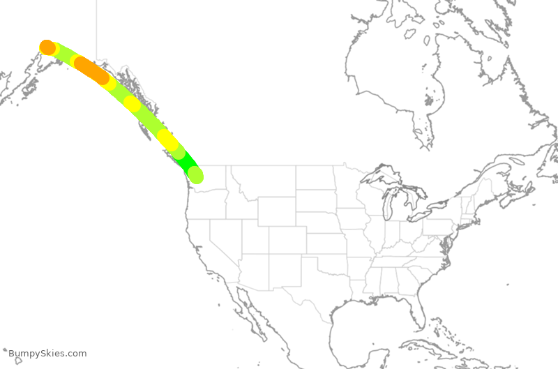 Turbulence forecast map for ASA1445, ANC to SEA