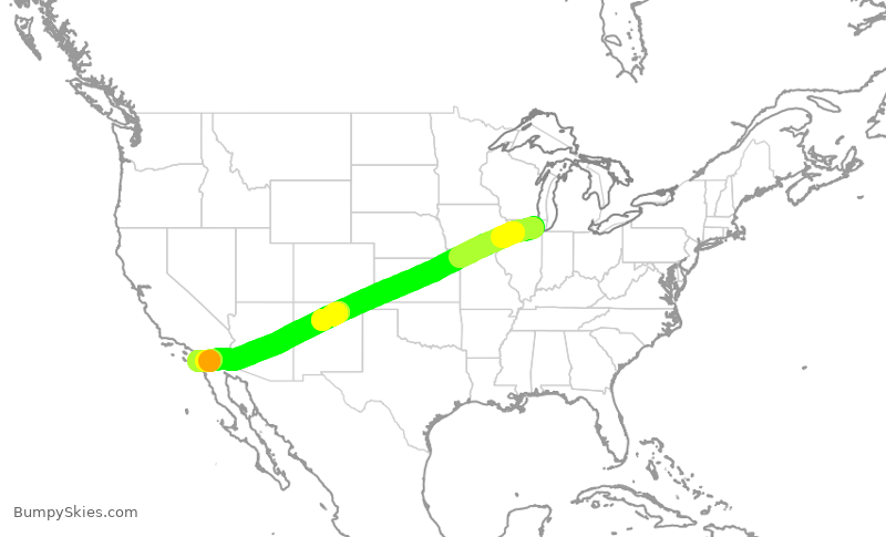 Turbulence forecast map for ASA1447, ORD to SAN