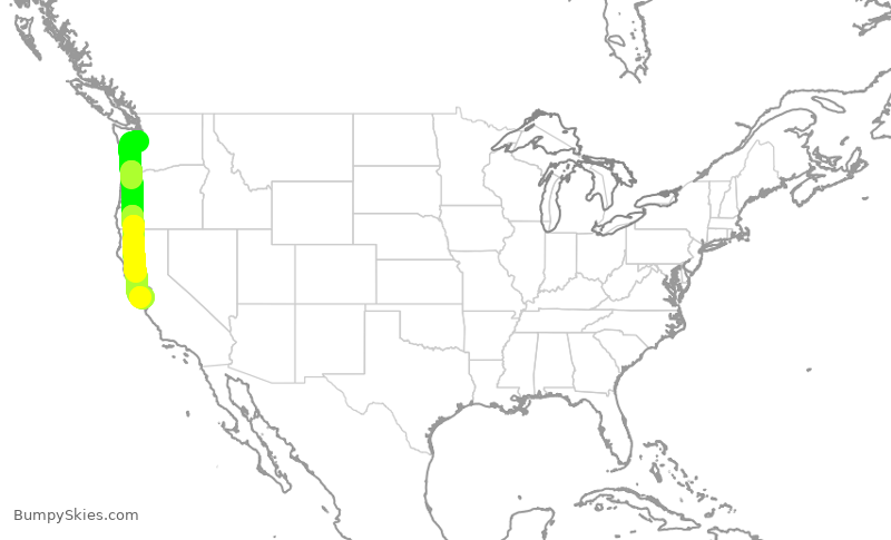 Turbulence forecast map for ASA1448, SEA to SJC