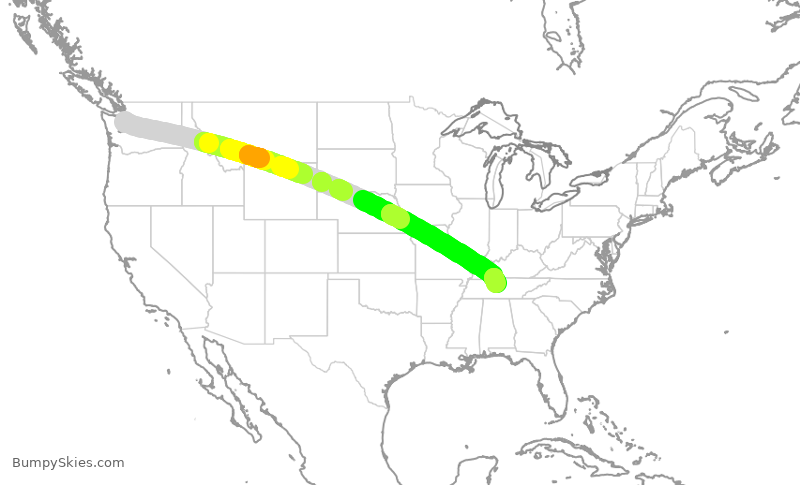 Turbulence forecast map for ASA1452, SEA to BNA