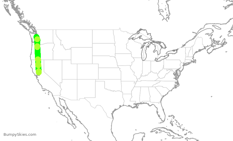 Turbulence forecast map for ASA1461, SEA to SMF