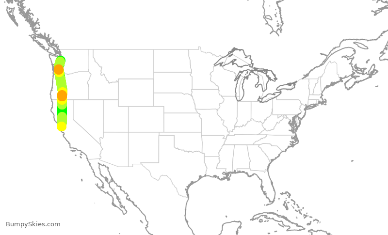 Turbulence forecast map for ASA1464, OAK to SEA