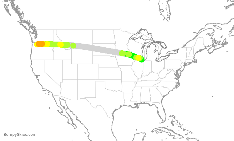 Turbulence forecast map for ASA1464, PDX to ORD