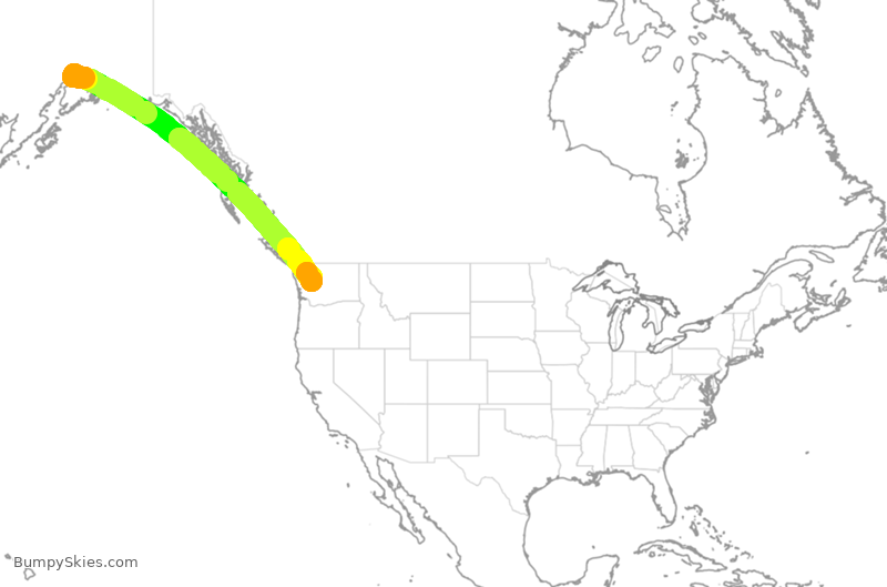 Turbulence forecast map for ASA1464, ANC to SEA