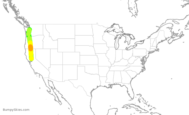 Turbulence forecast map for ASA1468, SMF to SEA