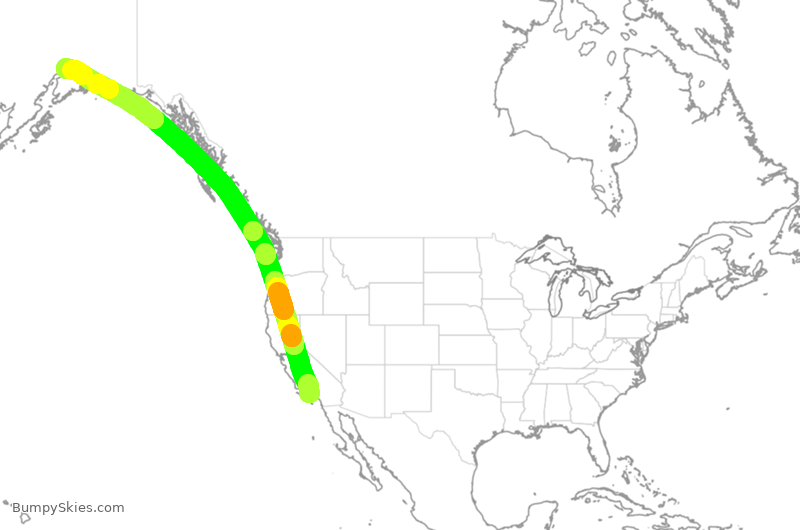 Turbulence forecast map for ASA1471, LAX to ANC