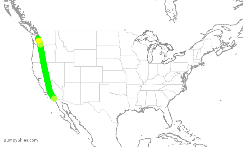 Turbulence forecast map for ASA1471, SEA to SAN