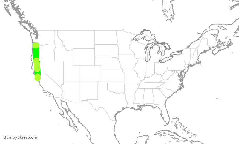 Turbulence forecast map for ASA1472, SFO to PDX