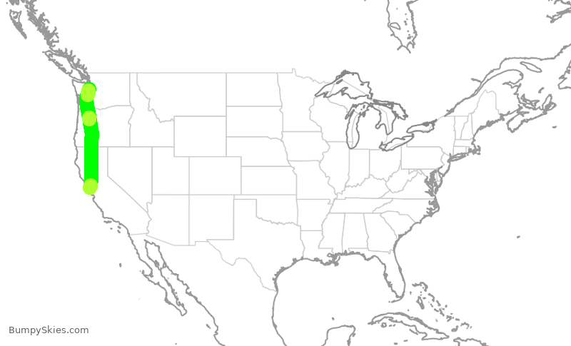 Turbulence forecast map for ASA1476, SFO to SEA