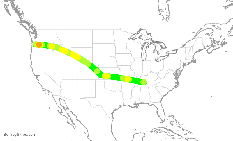 Turbulence forecast map for ASA1477, BNA to PDX