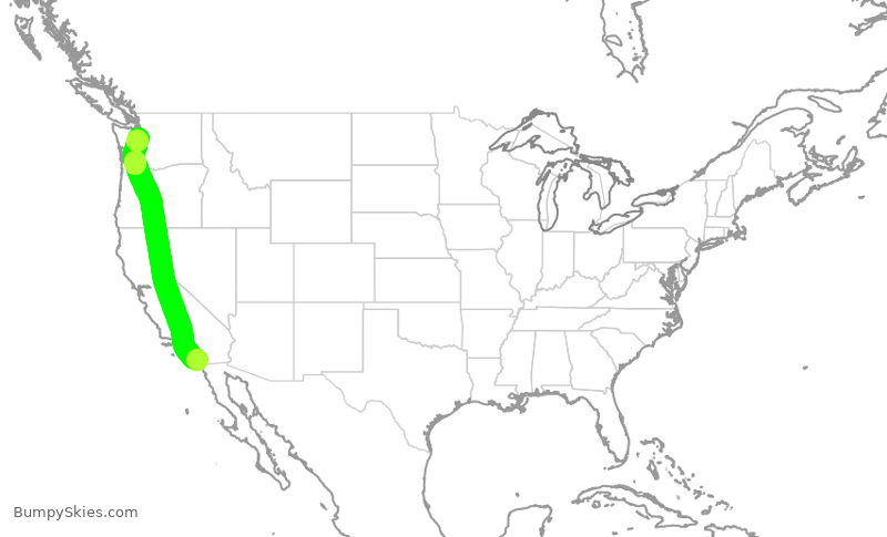Turbulence forecast map for ASA1477, SAN to SEA