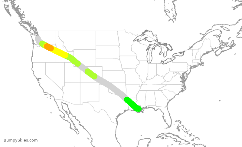 Turbulence forecast map for ASA1481, SEA to MSY