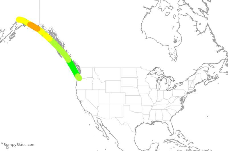 Turbulence forecast map for ASA1489, ANC to PDX