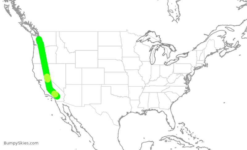 Turbulence forecast map for ASA1494, SEA to PSP