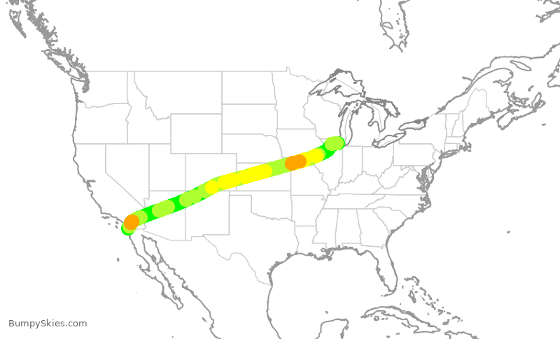 Turbulence forecast map for ASA1495, SAN to ORD