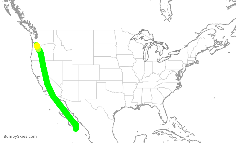 Turbulence forecast map for ASA1497, PDX to MSD