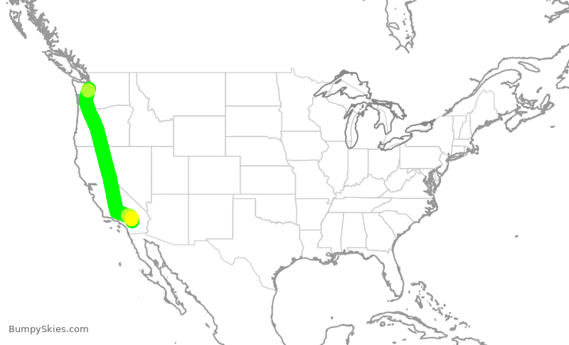 Turbulence forecast map for ASA1497, PSP to SEA