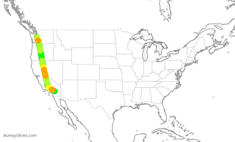 Turbulence forecast map for ASA1498, SEA to PSP