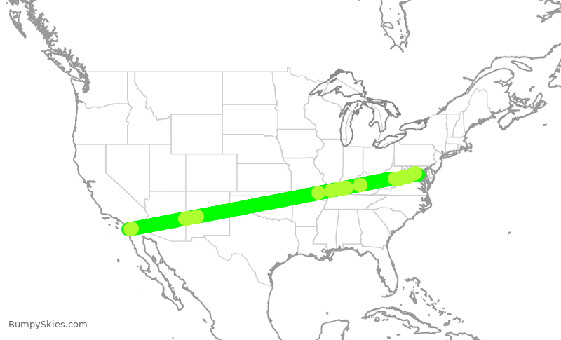 Turbulence forecast map for ASA14, SAN to DCA