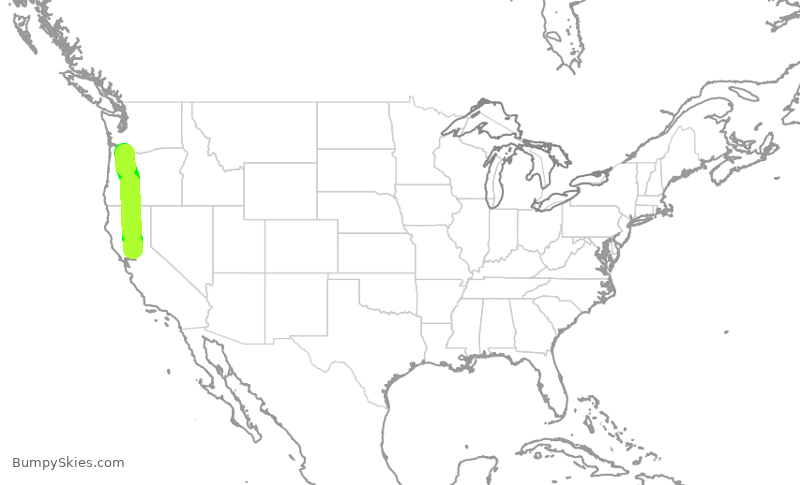 Turbulence forecast map for ASA1500, PDX to SMF