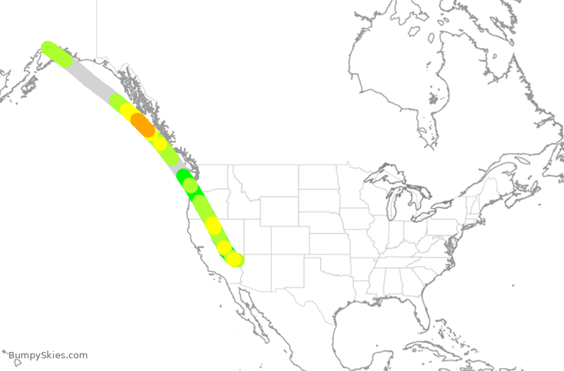 Turbulence forecast map for ASA1516, ANC to LAS