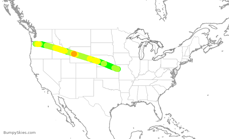 Turbulence forecast map for ASA1519, MCI to PDX